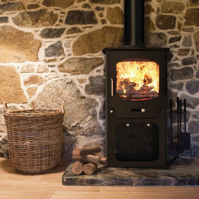 Saltfire Stoves Saltfire ST-X5 Multifuel Wood Burning Stove 5kW logstore version in stone recess