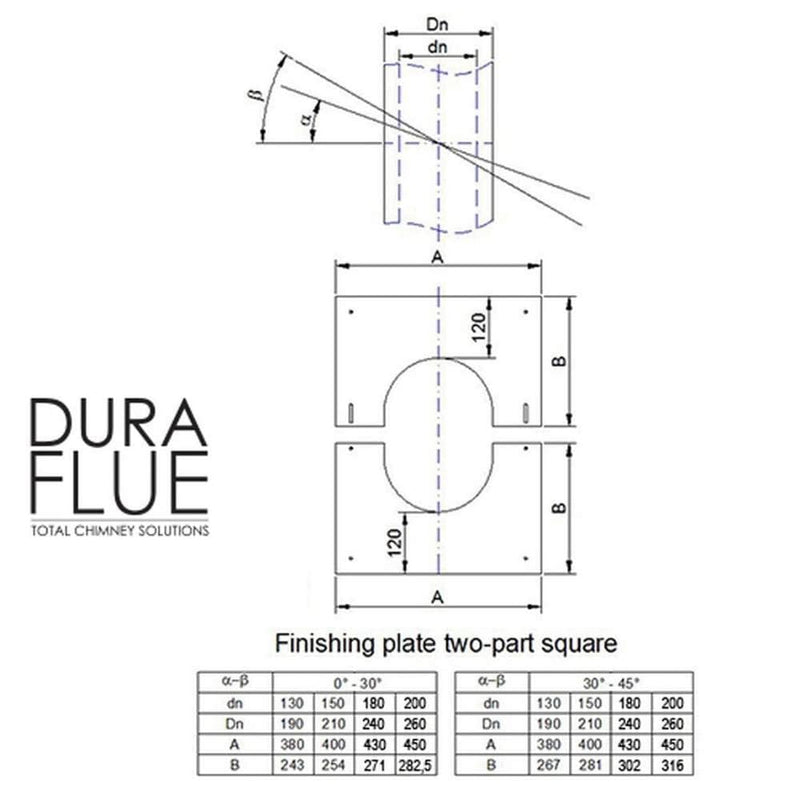 Duraflue Twin Wall Flue DTW 30-45 degree finishing plate (2 part) square