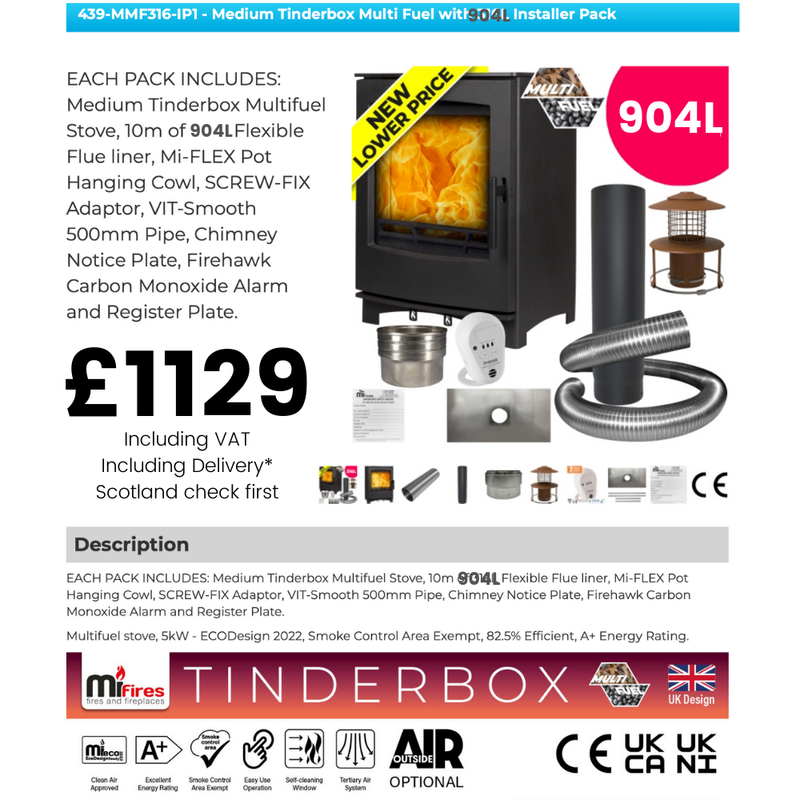 Mi Flues Tinderbox Wood Burning Stove Medium Installer Package ...