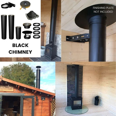 Wood burning stove shed chimney kit Silvacore Duraflue PRO DTW 2.5 Metre (shed, garage, gazebo, home-office or small room): 5", 6", Silver, Black.