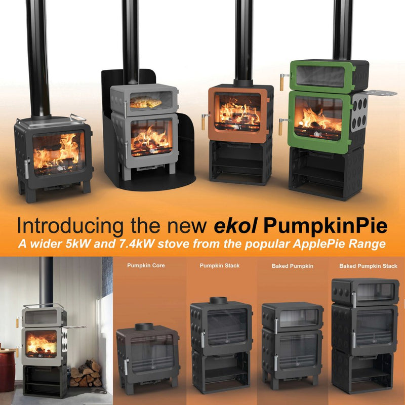 Ekol Pumpkin Pie 5kW and 7kW stoves the complete range in one image