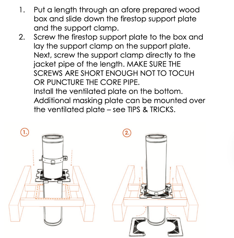 Silvacore Pro by Duraflue Ventilated firestop support set (used to support flue on joists): 5", 6", Silver, Black.