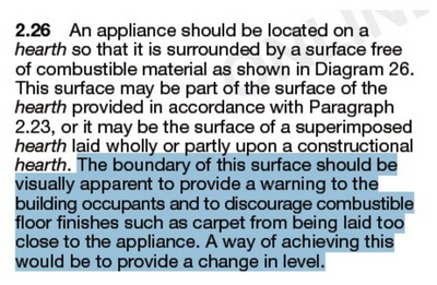 Quote from building regs about hearth boundary characteristics
