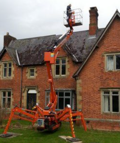 Using a cherry picker to fit a chimney liner