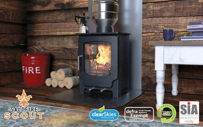 Wood stove in an area with wood around but using a heat shield for safety