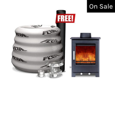 Woodford Stoves Lowry 5 with 9m 316 liner, cowl, 1m vit pipe and adaptor Woodford Lowry 5 Multifuel Wood Burning Stove 5kW (small, standard, widescreen models)