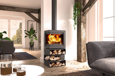 very smart wood stove in beautiful apartment