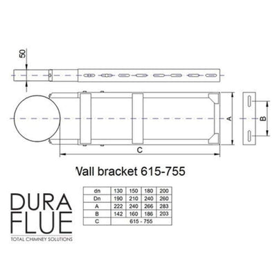 Duraflue Twin Wall Flue DTW Adjustable wall bracket: 6", Silver, Black.