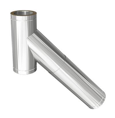 Duraflue Twin Wall Flue Silver 5" DTW 135 degree T with ADJUSTABLE 730-1040 prolonged snout (requires soot collection door)